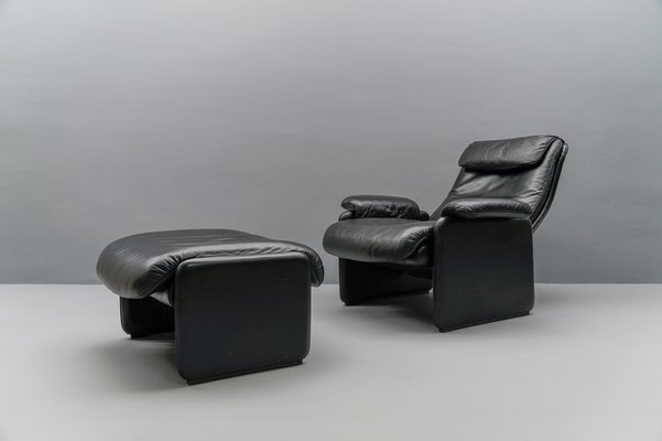 Swiss Buffalo Leather Lounge Chair and Ottoman from De Sede, 1970s, Set of 2-KQB-1737049