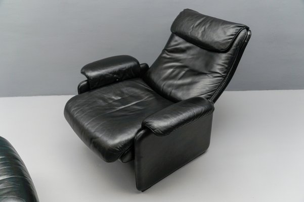 Swiss Buffalo Leather Lounge Chair and Ottoman from De Sede, 1970s, Set of 2-KQB-1737049