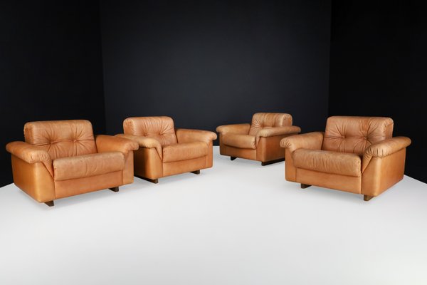 Swiss DS 45 Lounge Chairs in Patinated Leather from de Sede, 1970s, Set of 4-TRW-1797085