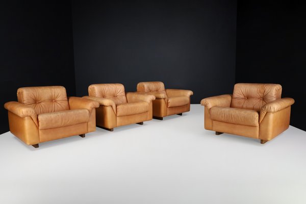 Swiss DS 45 Lounge Chairs in Patinated Leather from de Sede, 1970s, Set of 4-TRW-1797085