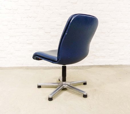 Swiss Executive Desk Chair in Ocean Blue Leather from Sitag, 1970s-IXC-1348245