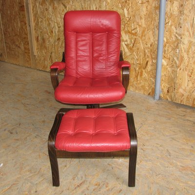 Swivel Armchair with Footrest from Göte Möbler, Sweden, 1970s, Set of 2-YGE-1320314