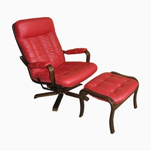 Swivel Armchair with Footrest from Göte Möbler, Sweden, 1970s, Set of 2-YGE-1320314