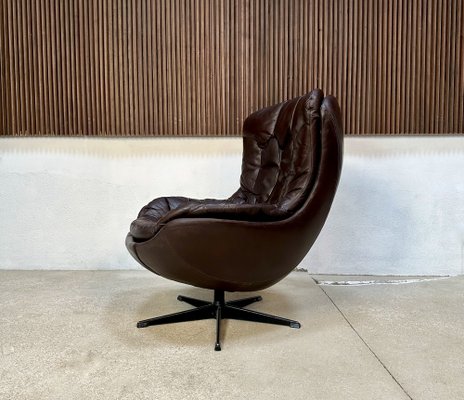 Swivel Leather Lounge Chair by Henry Walter Klein for Bramin, Denmark, 1960s-JP-1725402