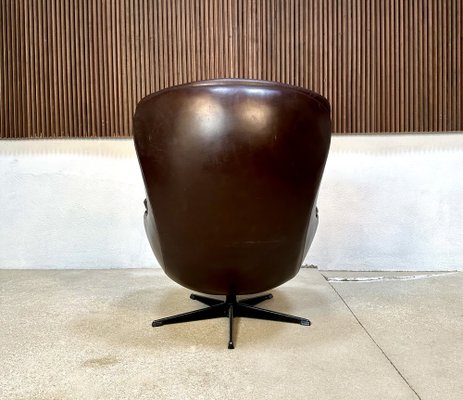 Swivel Leather Lounge Chair by Henry Walter Klein for Bramin, Denmark, 1960s-JP-1725402