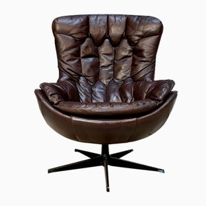 Swivel Leather Lounge Chair by Henry Walter Klein for Bramin, Denmark, 1960s-JP-1725402