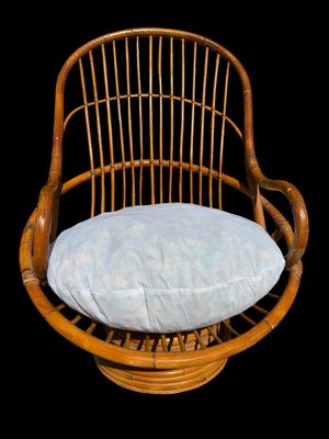 Swivel Rattan and Bamboo Armchair, 1970s-SDV-2020040