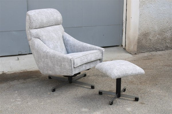 Swivel Rocking Armchair with Pouf, Italy, 1970s, Set of 2-EH-1702316