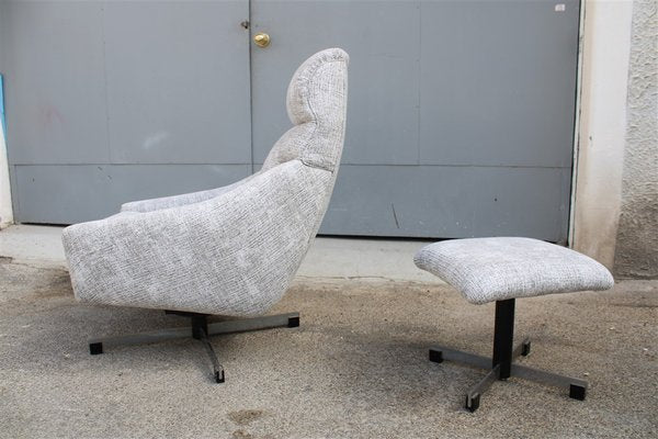 Swivel Rocking Armchair with Pouf, Italy, 1970s, Set of 2-EH-1702316