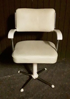 Swiveling Tubular Steel Chair with White Leatherette Upholstery, 1950s-HOI-778993