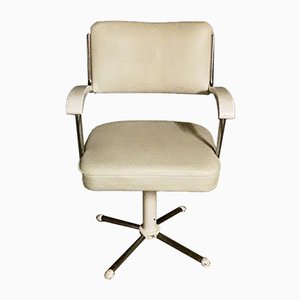 Swiveling Tubular Steel Chair with White Leatherette Upholstery, 1950s-HOI-778993