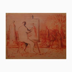 Sylvain Vigny, The Painter at the Easel, 1950, Gouache on Board-FMZ-1381032