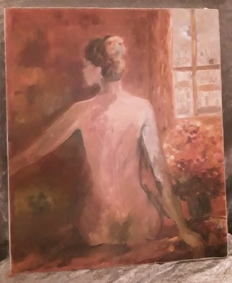 Sylvie De Franqueville, Female Nude from Behind, 1990s, Original Oil Painting on Canvas-HOI-1806174