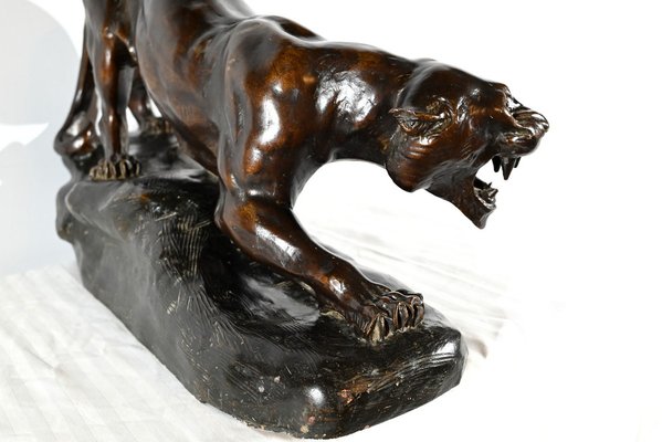 T.cartier, Tiger on the Prowl, Early 20th Century, Sculpture in Patinated Terracotta-RVK-1792478