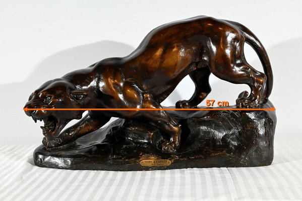 T.cartier, Tiger on the Prowl, Early 20th Century, Sculpture in Patinated Terracotta-RVK-1792478