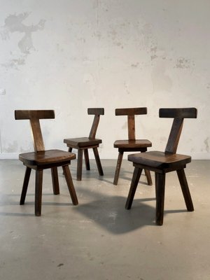 T Chairs in Brown Wood by Aranjou Edition, 1950s, Set of 4-NLF-1719361