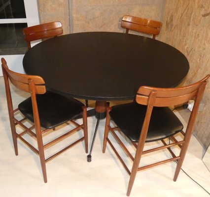 Table and 4 Rosewood Chairs, Italy, 1950s, Set of 5-ERB-1098463