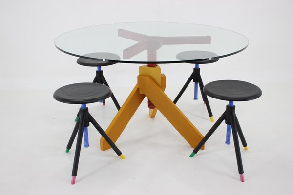 Table and Stools by Raul Barbieri for Rexite, Italy, 1980s, Set of 5-TZ-1350685