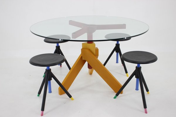 Table and Stools by Raul Barbieri for Rexite, Italy, 1980s, Set of 5-TZ-1350685