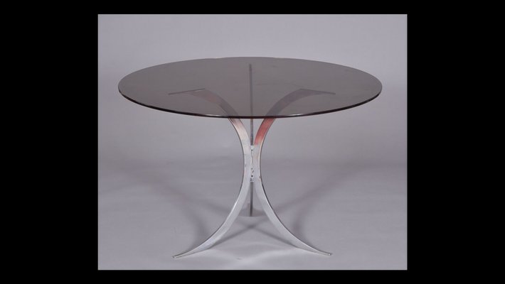 Table attributed to Boris Tabacoff, Chrome Metal Feet and Smoked Glass Top from Christofle, 1970s-QCI-1737397