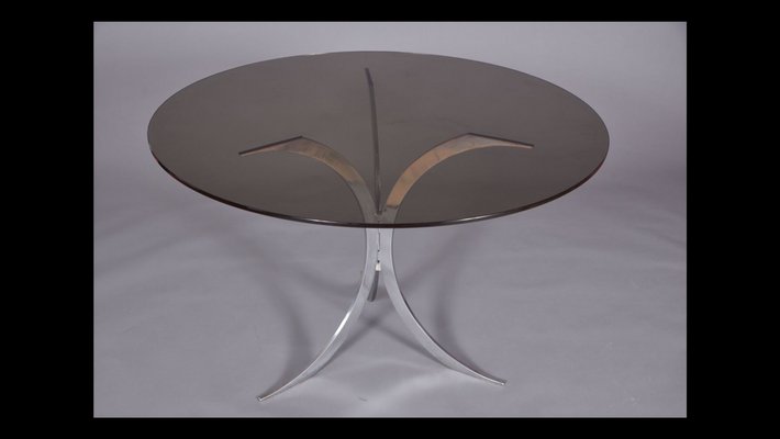 Table attributed to Boris Tabacoff, Chrome Metal Feet and Smoked Glass Top from Christofle, 1970s-QCI-1737397