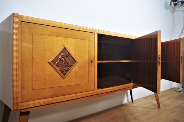 Table, Chairs & Sideboard in Wood, 1940s, Set of 9-KNM-1063720