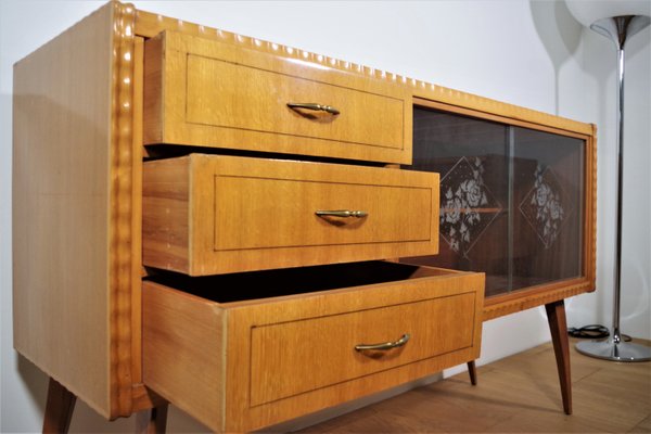 Table, Chairs & Sideboard in Wood, 1940s, Set of 9-KNM-1063720