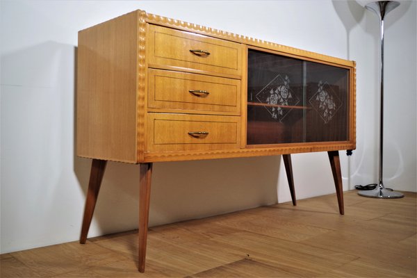 Table, Chairs & Sideboard in Wood, 1940s, Set of 9-KNM-1063720