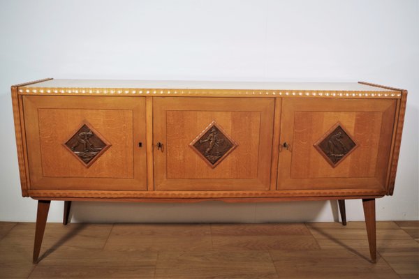 Table, Chairs & Sideboard in Wood, 1940s, Set of 9-KNM-1063720