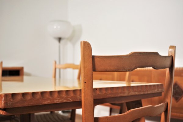 Table, Chairs & Sideboard in Wood, 1940s, Set of 9-KNM-1063720