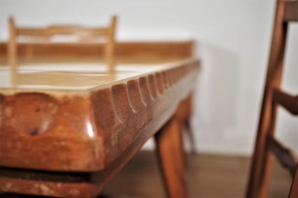 Table, Chairs & Sideboard in Wood, 1940s, Set of 9-KNM-1063720