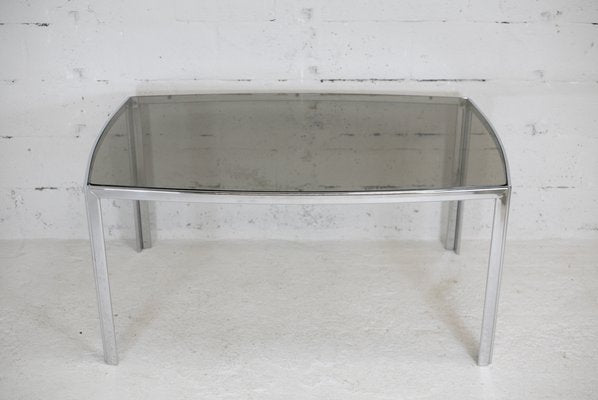 Table in Chromed Metal with Curved Smoked Glass Slab Top, France, 1970s-MAO-1009331