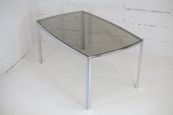 Table in Chromed Metal with Curved Smoked Glass Slab Top, France, 1970s-MAO-1009331