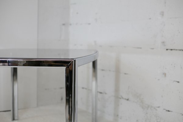 Table in Chromed Metal with Curved Smoked Glass Slab Top, France, 1970s-MAO-1009331