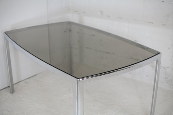 Table in Chromed Metal with Curved Smoked Glass Slab Top, France, 1970s-MAO-1009331