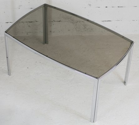 Table in Chromed Metal with Curved Smoked Glass Slab Top, France, 1970s-MAO-1009331