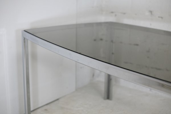 Table in Chromed Metal with Curved Smoked Glass Slab Top, France, 1970s-MAO-1009331