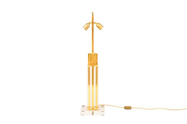 Table Lamp in Acrylic Glass and Gilt Brass, 1970s-CEJ-666657