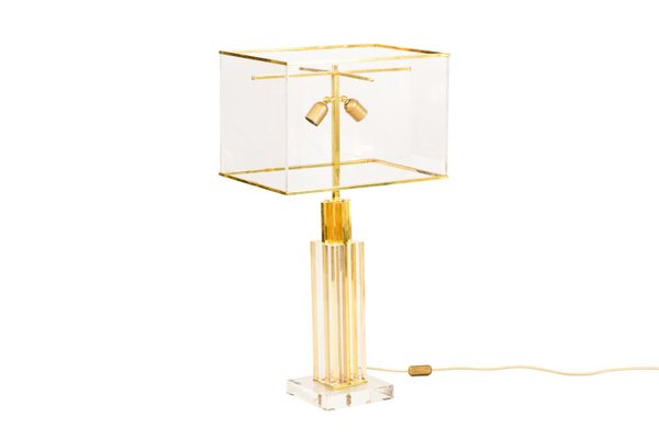 Table Lamp in Acrylic Glass and Gilt Brass, 1970s-CEJ-666657