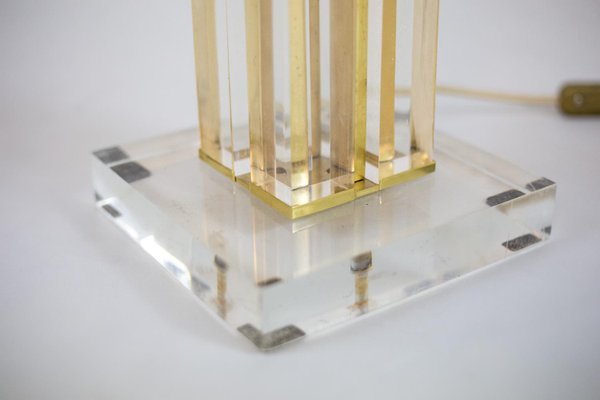 Table Lamp in Acrylic Glass and Gilt Brass, 1970s-CEJ-666657