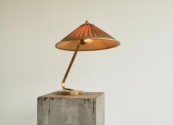 Table Lamp in Brass and Plissé Shade, 1940s-FEW-2024251