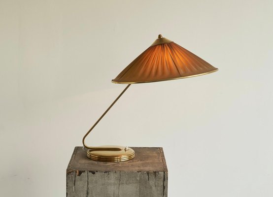 Table Lamp in Brass and Plissé Shade, 1940s-FEW-2024251