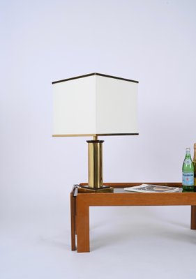 Table Lamp in Brass and White Silk Lampshade, Italy, 1970s-JDR-1722832