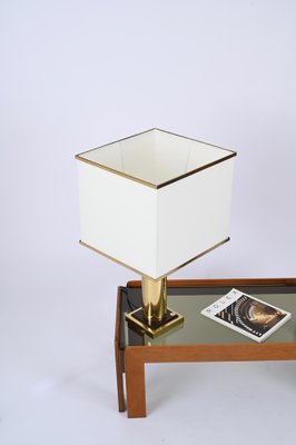 Table Lamp in Brass and White Silk Lampshade, Italy, 1970s-JDR-1722832