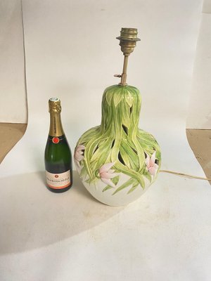 Table Lamp in Crakled Enemeled Ceramic in Green Pink and White Colors, France, 1970s-UR-1739968