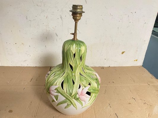 Table Lamp in Crakled Enemeled Ceramic in Green Pink and White Colors, France, 1970s-UR-1739968