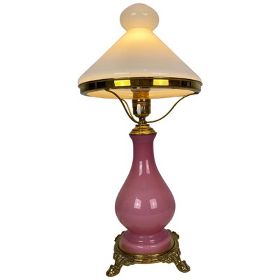 Table Lamp in Pink Opaline Glass, 1930s-UY-1048149