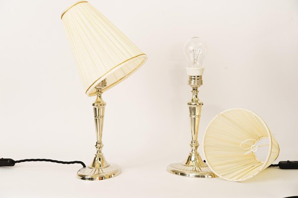 Table Lamps Alpaca with Oval Base and Fabric Shades, Vienna, 1920s, Set of 2-SPD-1702622