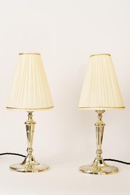 Table Lamps Alpaca with Oval Base and Fabric Shades, Vienna, 1920s, Set of 2-SPD-1702622