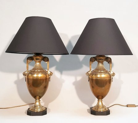 Table Lamps in Antique Bronze & White Marble, Set of 2-AWH-809741